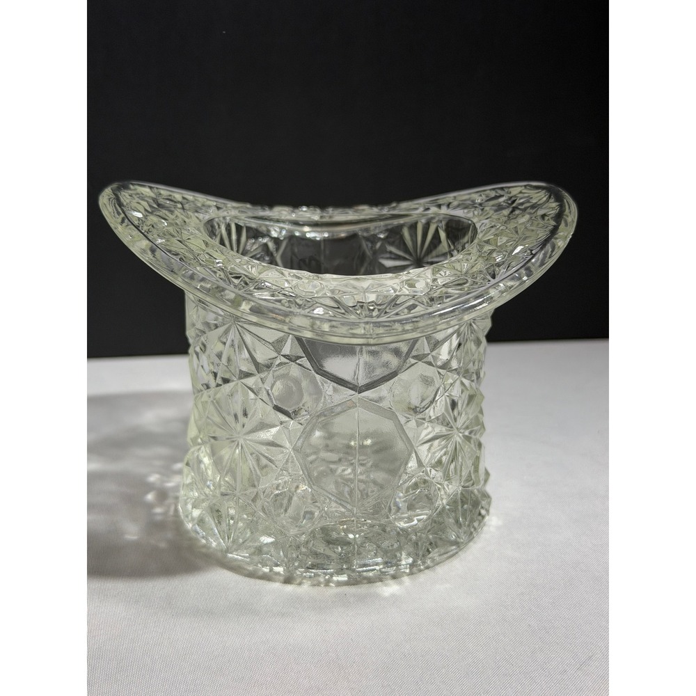 Vintage Fenton Clear Pressed Glass Top Hat Daisy and Button Pattern Vase